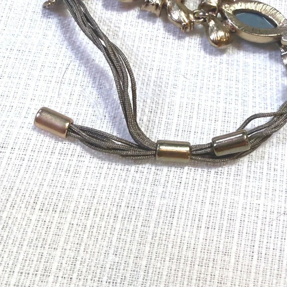 Gold Tone Crystal Adjustable Bracelet Floral‎ Station Drawstring Fashion Jewelry